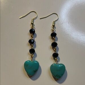 Heart-Shaped Turquoise and Black Earrings